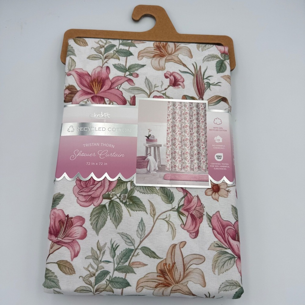 Colordrift Tristan Thorn Floral Shower Curtain 72x72 Pink Recycled Cotton Blend